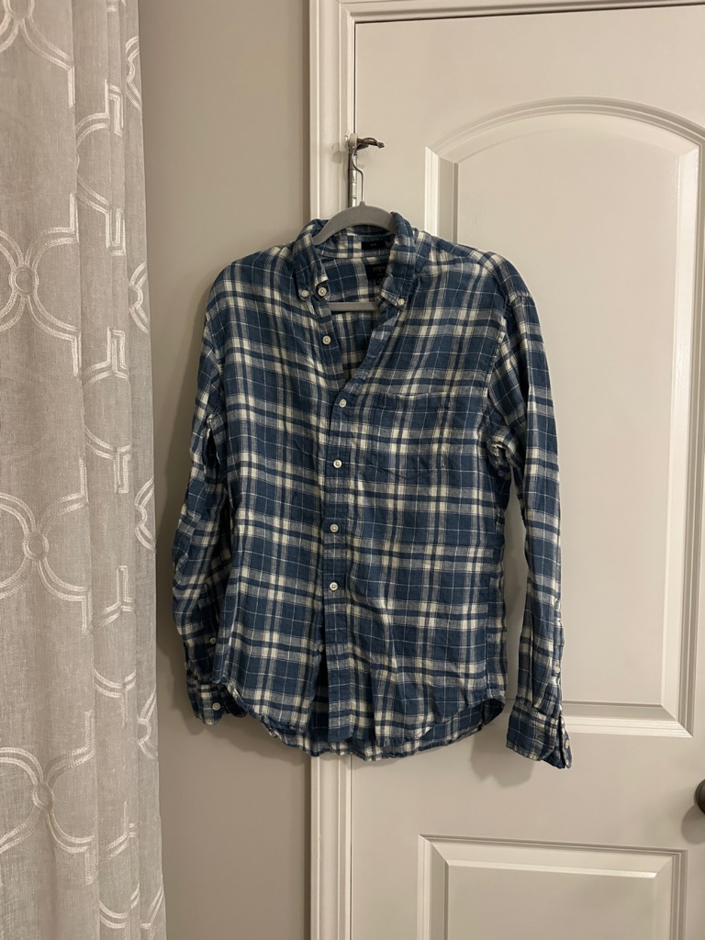 J. Crew Navy and White Plaid Button-Down Shirt